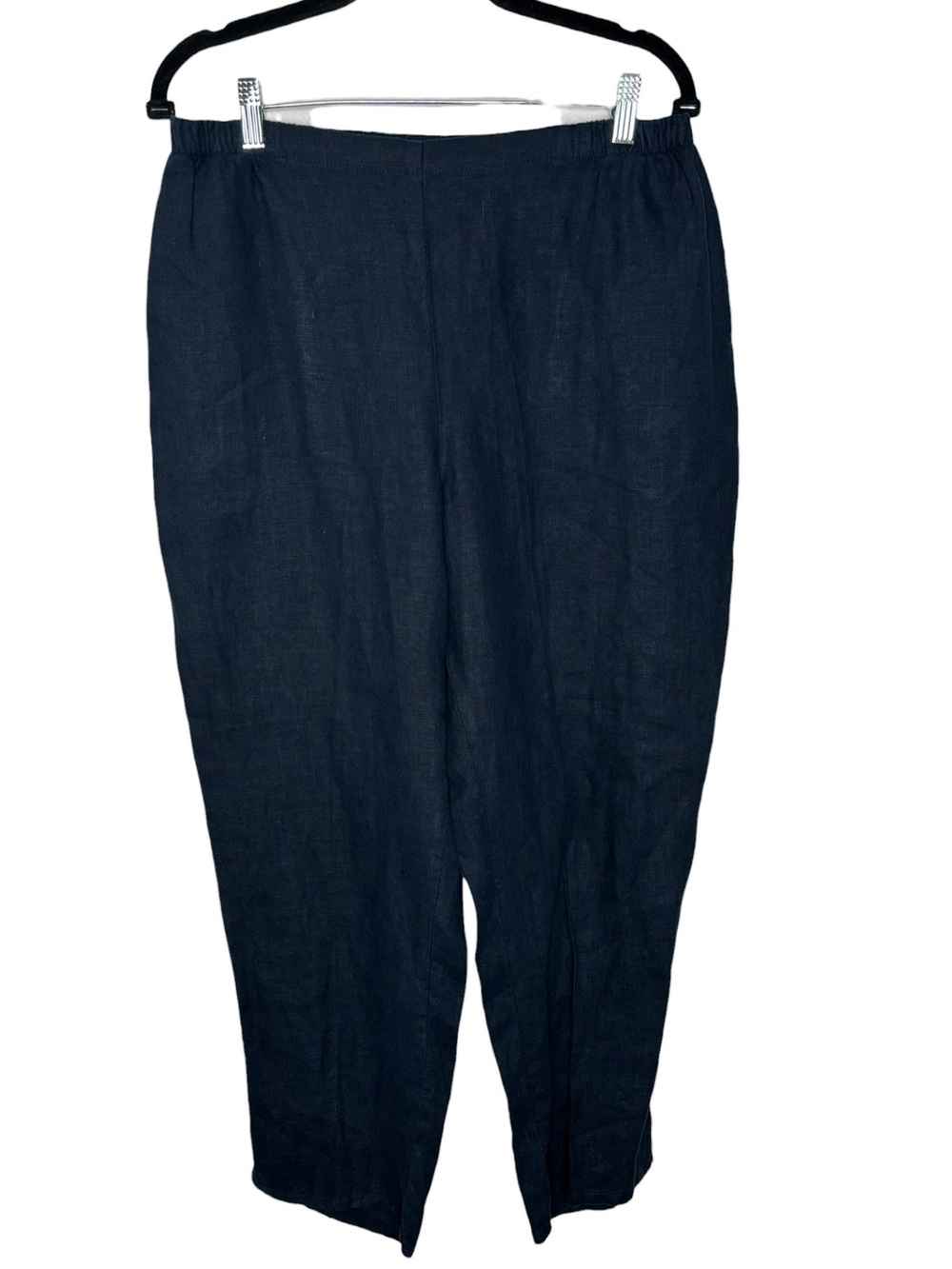 Flax Women’s Linen Navy Elastic Waist Cropped Pants Medium Lagenlook Minimalist - Picture 1 of 9